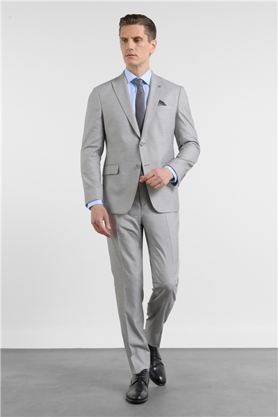 Gri - Ekru Kılıç Yaka Düz Armürlü 6 Drop Slim Fit Esnek Takım Elbise 1001260163