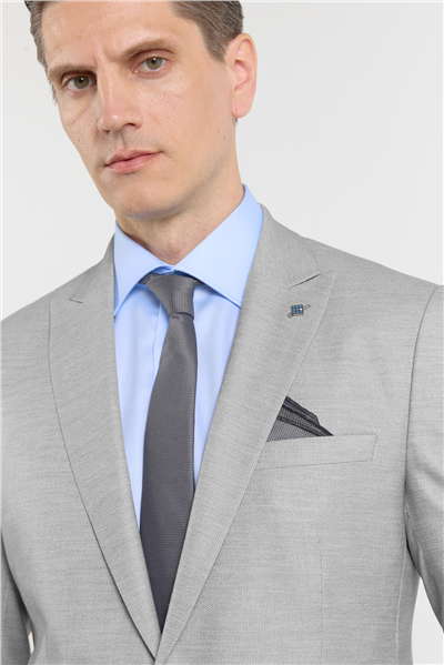 Gri - Ekru Kılıç Yaka Düz Armürlü 6 Drop Slim Fit Esnek Takım Elbise 1001260163