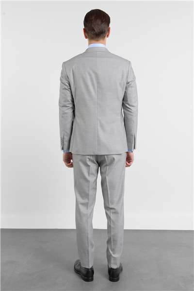 Gri - Ekru Kılıç Yaka Düz Armürlü 6 Drop Slim Fit Esnek Takım Elbise 1001260163