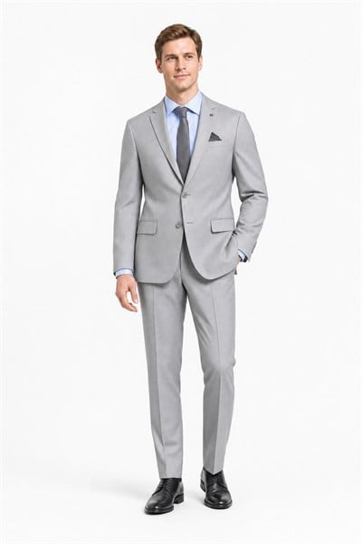 Gri-Ekru Kırlangıç Yaka 6 Drop Slim Fit Tam Astar Esnek Takım Elbise 1001260163
