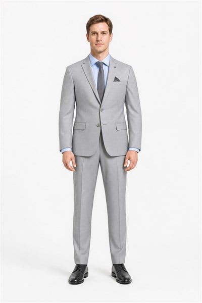 Gri-Ekru Kırlangıç Yaka 6 Drop Slim Fit Tam Astar Esnek Takım Elbise 1001260163