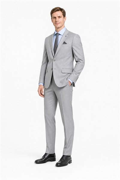 Gri-Ekru Kırlangıç Yaka 6 Drop Slim Fit Tam Astar Esnek Takım Elbise 1001260163