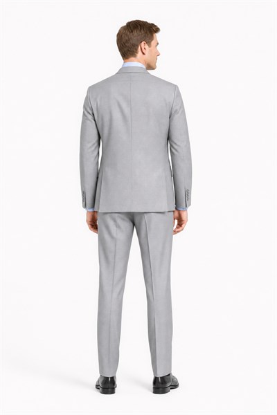 Gri-Ekru Kırlangıç Yaka 6 Drop Slim Fit Tam Astar Esnek Takım Elbise 1001260163