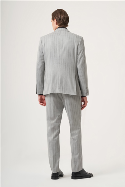 Gri-Füme Kırlangıç Yaka Çizgili Kruvaze 6 Drop Slim Fit Tam Astar Esnek Takım Elbise 1001260286