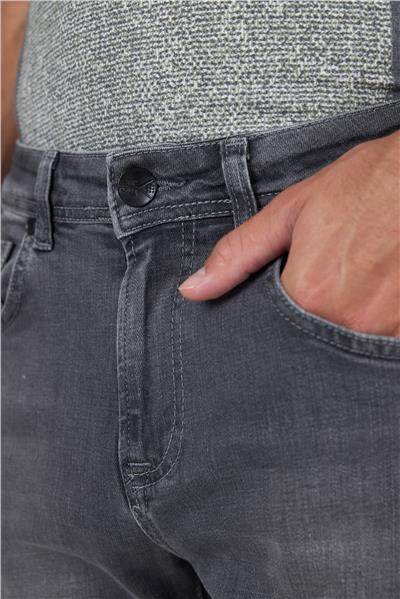 Gri Gabardin 5 Cep Düz Paça Casual Slim Fit Pamuklu Denim Pantolon 1023250150