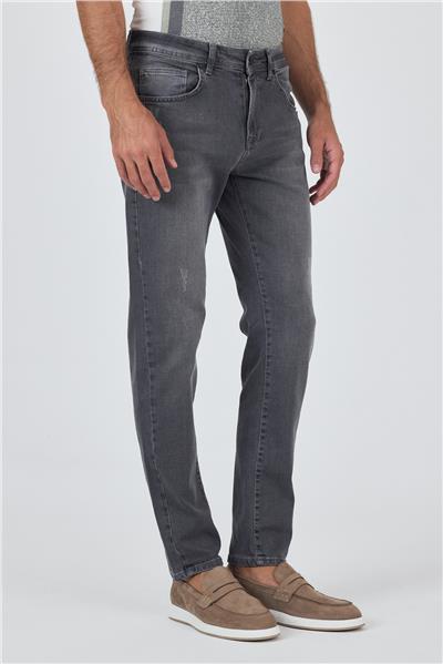 Gri Gabardin 5 Cep Düz Paça Casual Slim Fit Pamuklu Denim Pantolon 1023250150