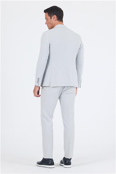 Gri Gofreli Mono Yaka Esnek 6 Drop Slim Fit Classic Takım Elbise 1001250117