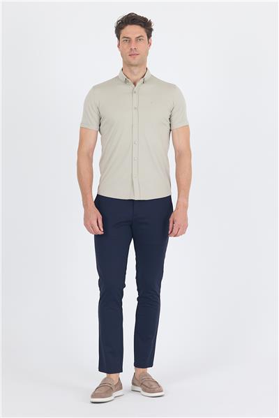 Gri italyan Düğmeli Yaka Kısa Kol Cepsiz Slim Fit Gömlek 1004250255