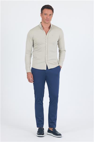 Gri İtalyan Düğmeli Yaka UzunKol Cepsiz Slim Fit Gömlek 1004250254