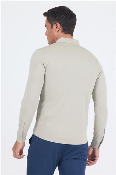 Gri İtalyan Düğmeli Yaka UzunKol Cepsiz Slim Fit Gömlek 1004250254