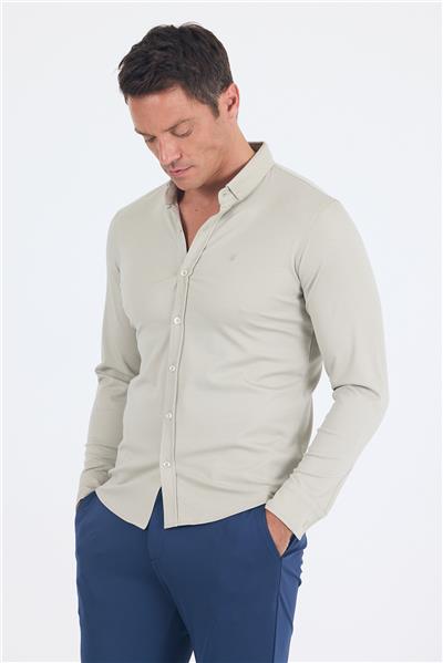 Gri İtalyan Düğmeli Yaka UzunKol Cepsiz Slim Fit Gömlek 1004250254