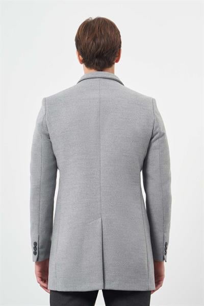 Gri Kaşe Dik Yaka Kapitoneli Astar Slim Fit Dar Kesim Klasik Kaban 1008245171