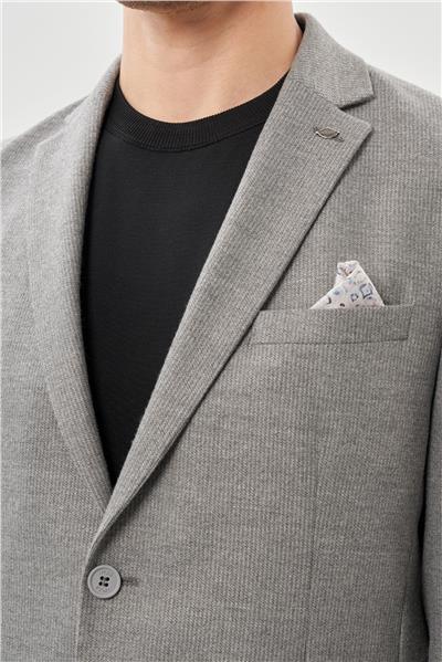 Gri Kendinden Flannel Mono Yaka Esnek 6 Drop Slim Fit Casual Ceket 1002245167