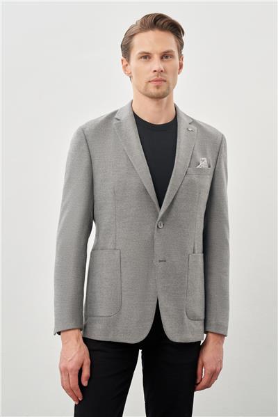 Gri Kendinden Flannel Mono Yaka Esnek 6 Drop Slim Fit Casual Ceket 1002245167