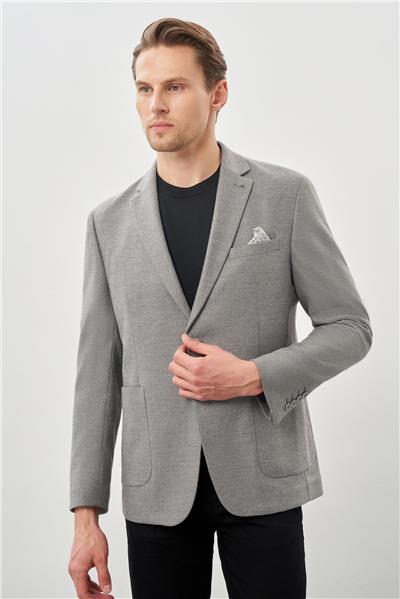 Gri Kendinden Flannel Mono Yaka Esnek 6 Drop Slim Fit Casual Ceket 1002245167