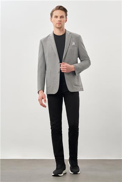 Gri Kendinden Flannel Mono Yaka Esnek 6 Drop Slim Fit Casual Ceket 1002245167