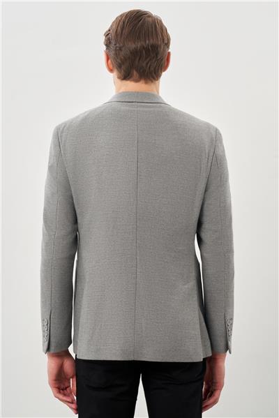Gri Kendinden Flannel Mono Yaka Esnek 6 Drop Slim Fit Casual Ceket 1002245167