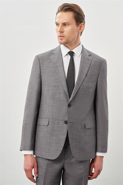 Gri Kendinden Mono Yaka Çift Yırtmaç 2 Düğme 4 Drop Comfort Fit Classic Takım Elbise 1001245161