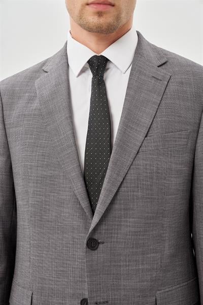 Gri Kendinden Mono Yaka Çift Yırtmaç 2 Düğme 4 Drop Comfort Fit Classic Takım Elbise 1001245161