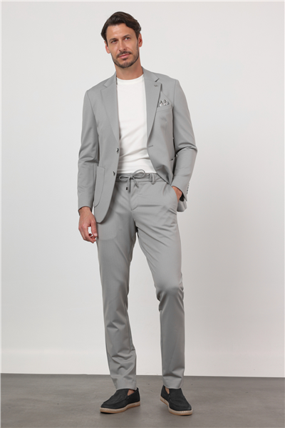 Gri Kendinden Desenli Mono Yaka 6 Drop Slim Fit Takım Elbise 1001260166
