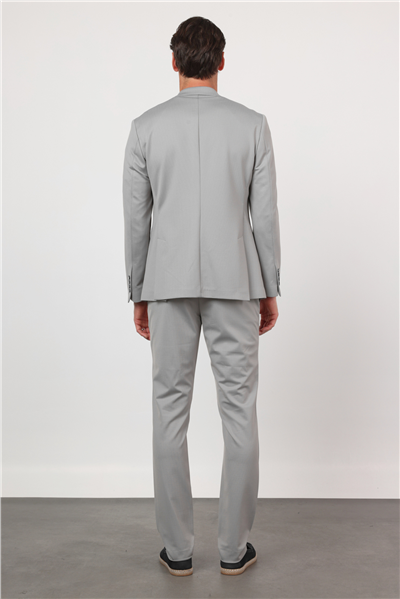 Gri Kendinden Desenli Mono Yaka 6 Drop Slim Fit Takım Elbise 1001260166