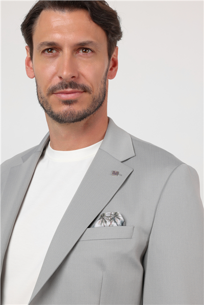 Gri Kendinden Desenli Mono Yaka 6 Drop Slim Fit Takım Elbise 1001260166