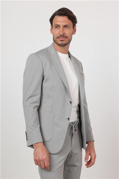 Gri Kendinden Desenli Mono Yaka 6 Drop Slim Fit Takım Elbise 1001260166