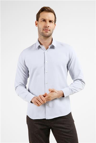 Gri Dokulu Sert Yaka Uzun Kol Cepsiz Slim Fit Pamuklu Gömlek 1004255283