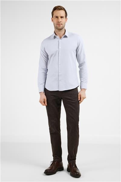 Gri Dokulu Sert Yaka Uzun Kol Cepsiz Slim Fit Pamuklu Gömlek 1004255283