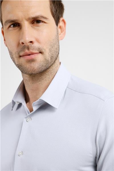 Gri Dokulu Sert Yaka Uzun Kol Cepsiz Slim Fit Pamuklu Gömlek 1004255283