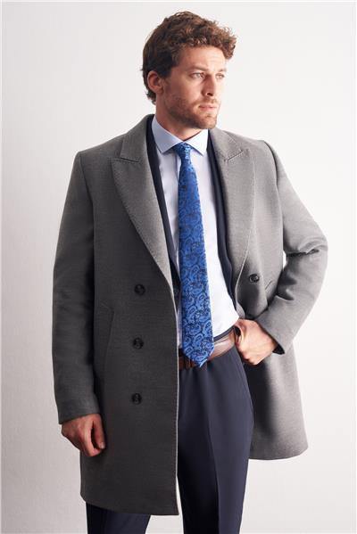 Gri Kılıç Yaka Kruvaze Comfort Fit Esnek Classic Kaban 1008255164