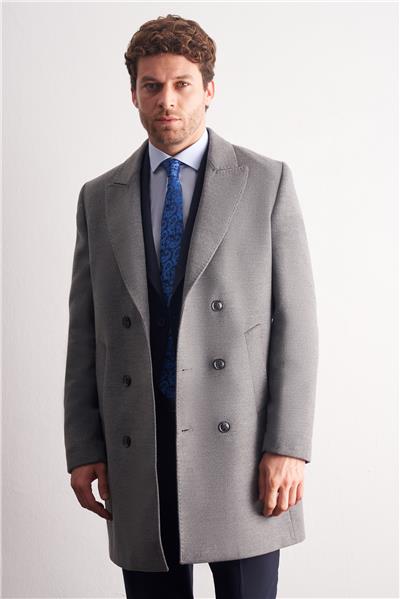 Gri Kılıç Yaka Kruvaze Comfort Fit Esnek Classic Kaban 1008255164