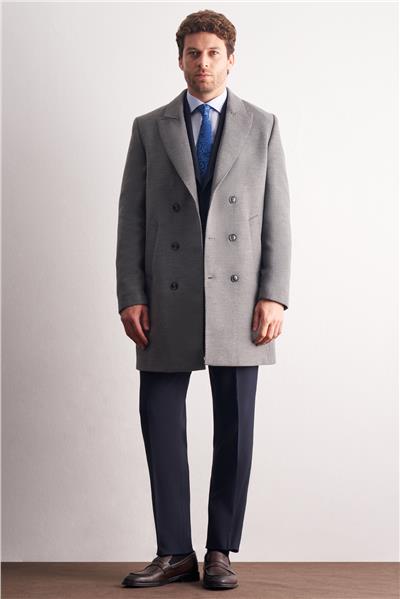 Gri Kılıç Yaka Kruvaze Comfort Fit Esnek Classic Kaban 1008255164