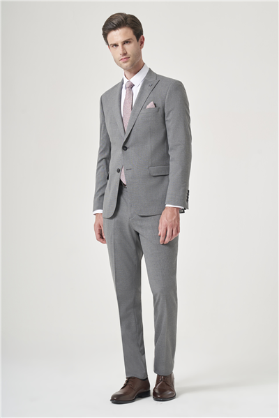 Gri Kırlangıç Yaka 6 Drop Slim Fit Tam Astar Esnek Takım Elbise 1001260148