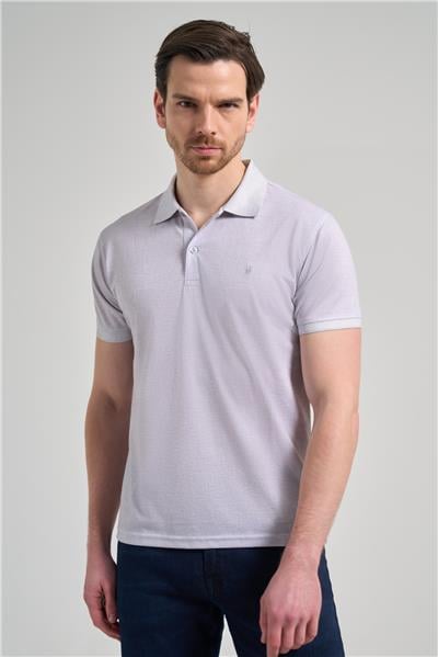 Gri Kısa Kol Baskılı Pike Polo Yaka Cepsiz esnek Casual Slim Fit Tişört 1011250151