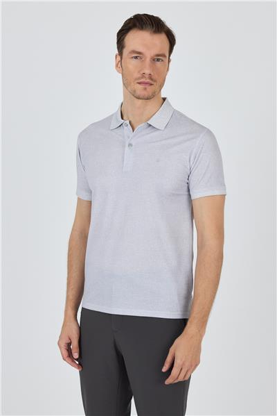 Gri Kısa Kol Baskılı Pike Polo Yaka Cepsiz esnek Casual Slim Fit Tişört 1011250153