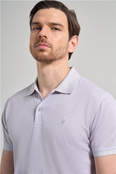 Gri Kısa Kol Baskılı Pike Polo Yaka Cepsiz esnek Casual Slim Fit Tişört 1011250151