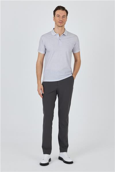 Gri Kısa Kol Baskılı Pike Polo Yaka Cepsiz esnek Casual Slim Fit Tişört 1011250153