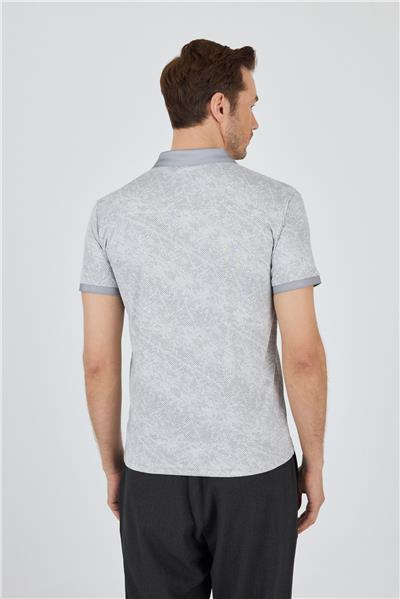 Gri Kısa Kol Baskılı Pike Polo Yaka Cepsiz esnek Casual Slim Fit Tişört 1011250152