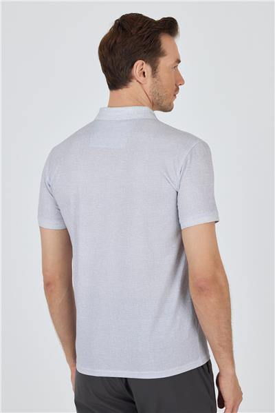 Gri Kısa Kol Baskılı Pike Polo Yaka Cepsiz esnek Casual Slim Fit Tişört 1011250153