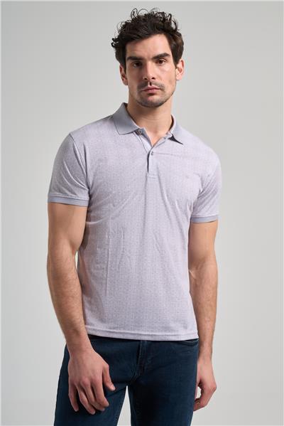 Gri Kısa Kol Baskılı Pike Polo Yaka Cepsiz esnek Casual Slim Fit Tişört 1011250150
