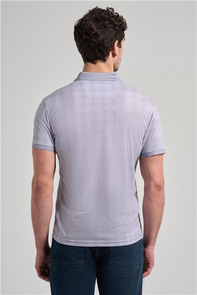 Gri Kısa Kol Baskılı Pike Polo Yaka Cepsiz esnek Casual Slim Fit Tişört 1011250150