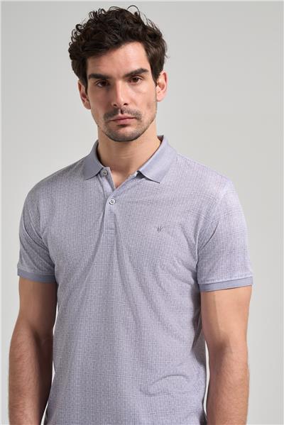 Gri Kısa Kol Baskılı Pike Polo Yaka Cepsiz esnek Casual Slim Fit Tişört 1011250150