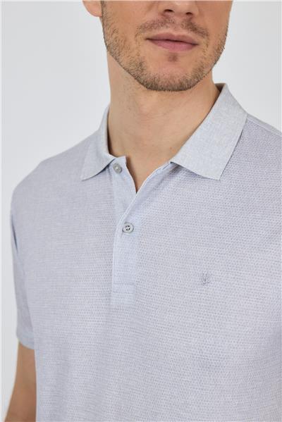 Gri Kısa Kol Baskılı Pike Polo Yaka Cepsiz esnek Casual Slim Fit Tişört 1011250153