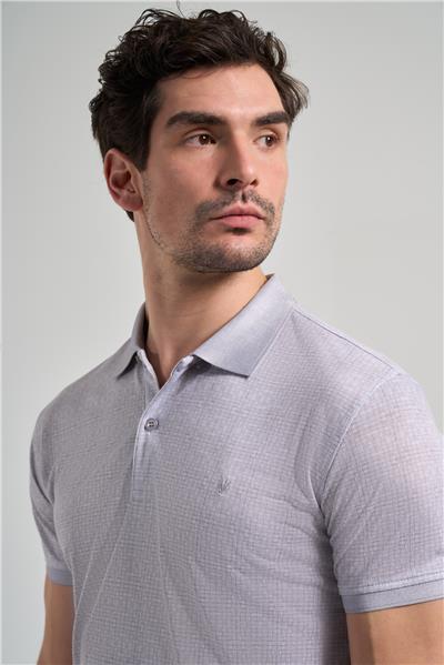 Gri Kısa Kol Baskılı Pike Polo Yaka Cepsiz esnek Casual Slim Fit Tişört 1011250150