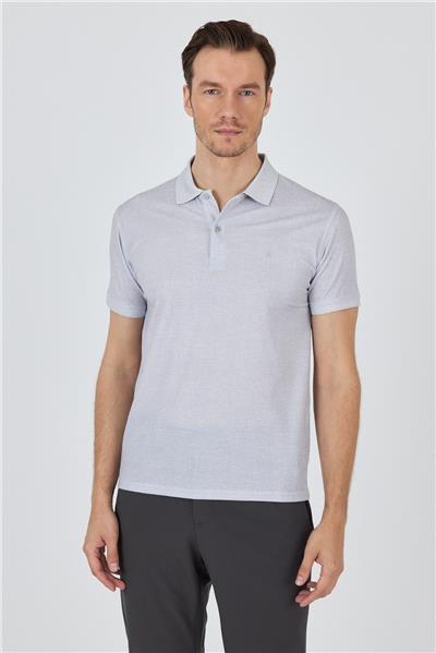 Gri Kısa Kol Baskılı Pike Polo Yaka Cepsiz esnek Casual Slim Fit Tişört 1011250153