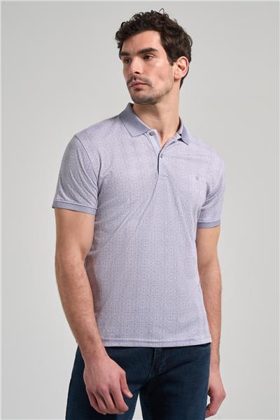 Gri Kısa Kol Baskılı Pike Polo Yaka Cepsiz esnek Casual Slim Fit Tişört 1011250150