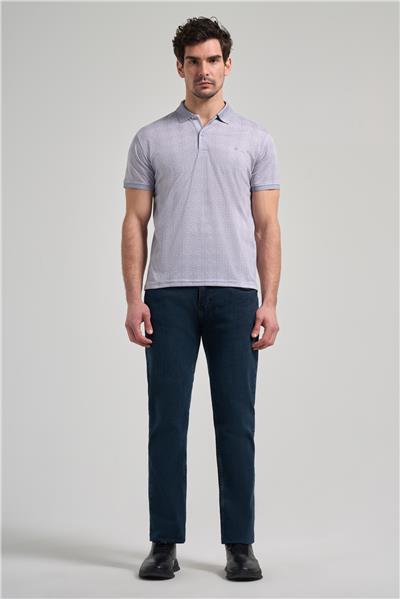 Gri Kısa Kol Baskılı Pike Polo Yaka Cepsiz esnek Casual Slim Fit Tişört 1011250150