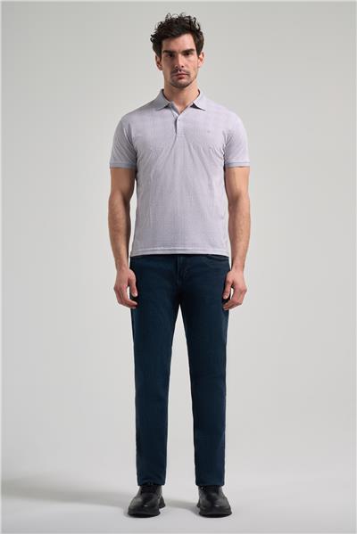 Gri Kısa Kol Baskılı Pike Polo Yaka Cepsiz esnek Casual Slim Fit Tişört 1011250150