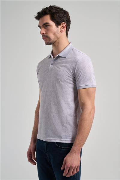 Gri Kısa Kol Baskılı Pike Polo Yaka Cepsiz esnek Casual Slim Fit Tişört 1011250150